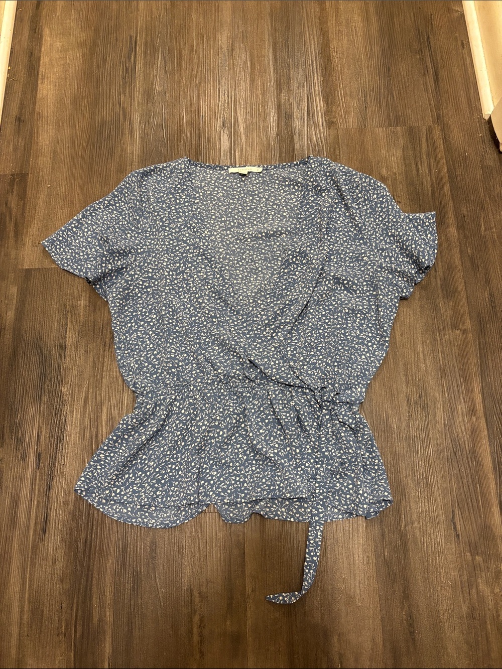 Fun2Fun Floral Wrap Peplum Top - Blue